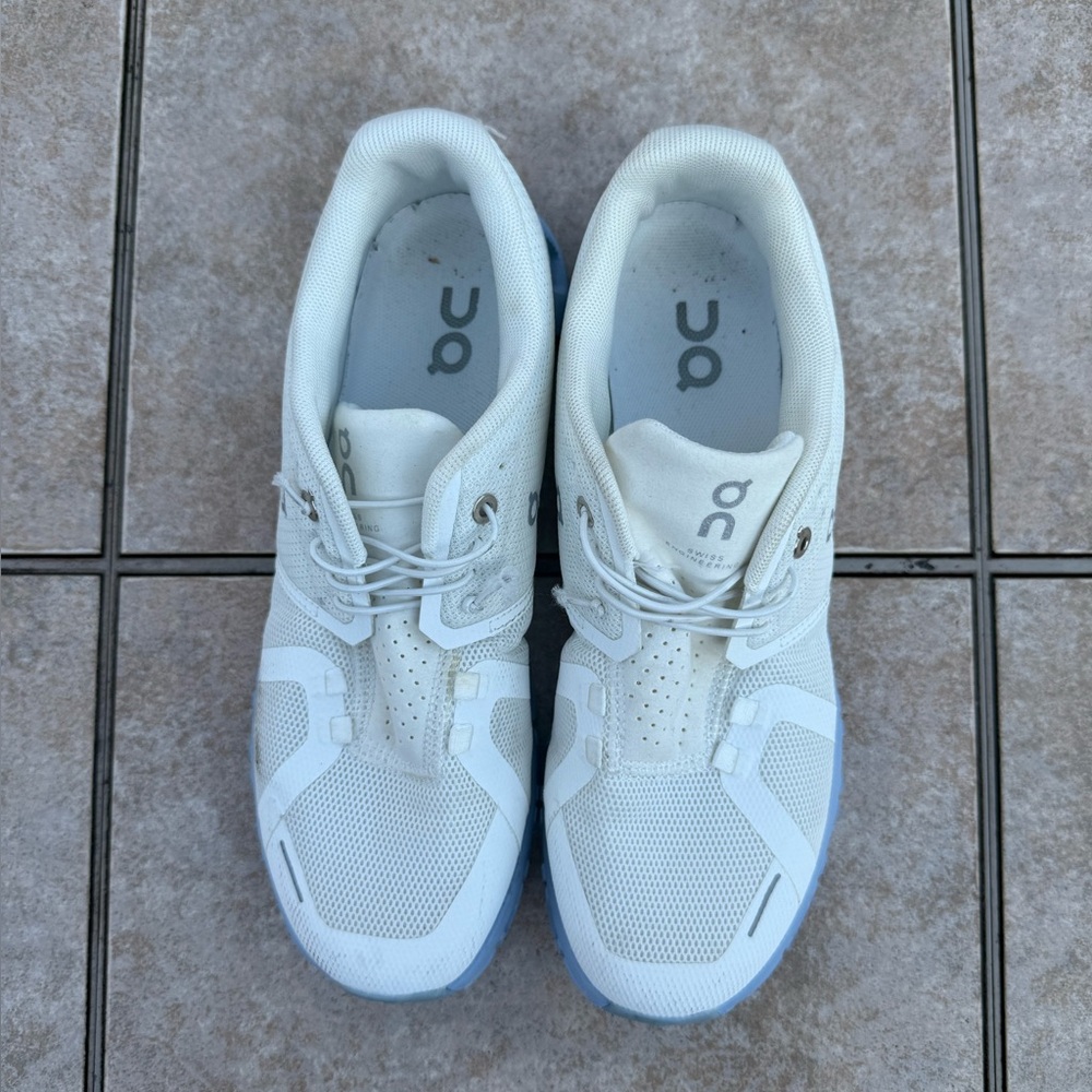 On Running White and Light Blue Athletic Shoes - Picture 4 of 14